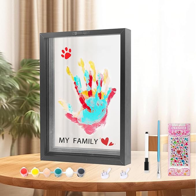 XQC Family Handprint Kit - DIY Craft Keepsake Frame with Clear Boards, Unique Gift for New Families & Pets (Black)