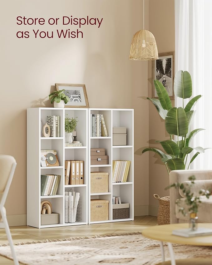 VASAGLE CUSTOS Collection - Bookshelf, Bookcase, Cube Shelf with 7 Compartments, 9.4 x 19.7 x 41.9 Inches, Storage Shelf, for Living Room, Home Office, Dining Room, Cloud White ULBC27WT
