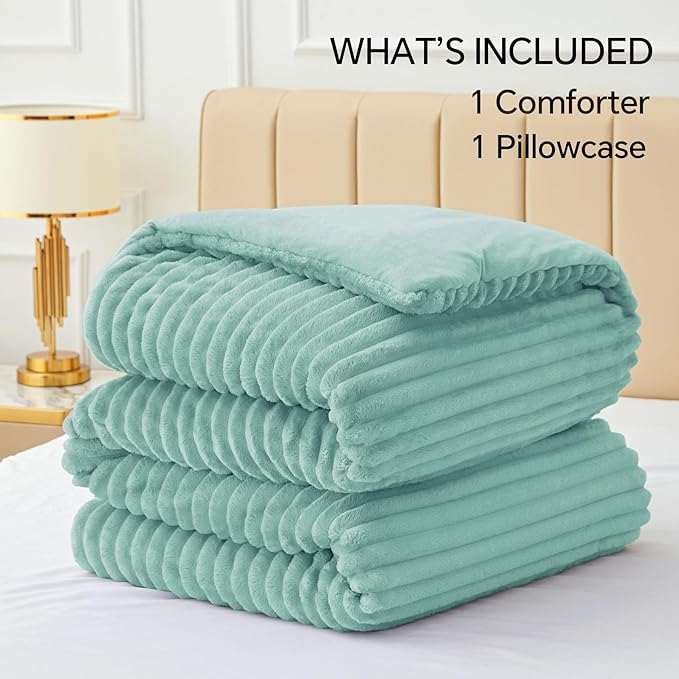 BEDELITE Fleece Twin Comforter Set -Super Soft & Warm Fluffy Haze Blue Bedding, Luxury Fuzzy Heavy Bed Set for Winter with 1 Pillow case