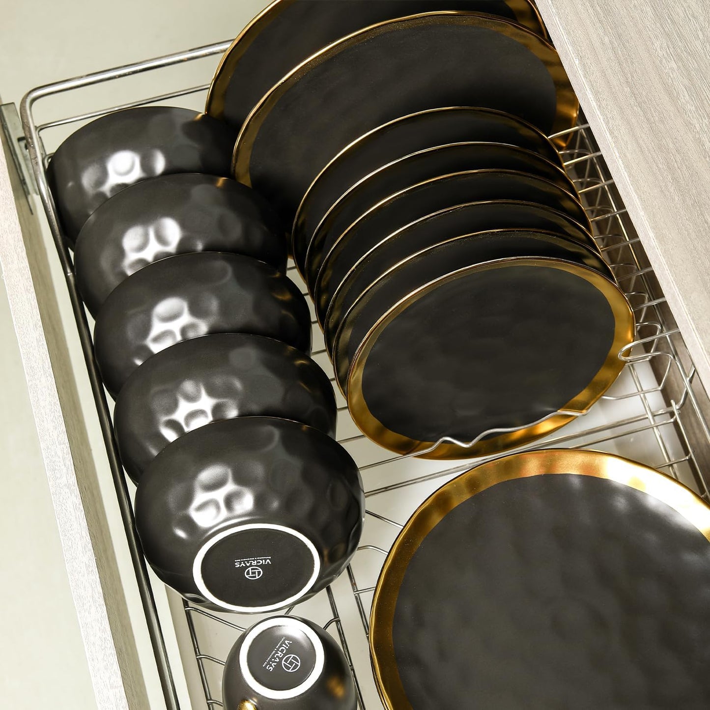 vicrays Coffee Mug Set, 11 Ounce, Set of 6, Ceramic Mug for Men, Women, Unique Glazed Mugs with Handle for Coffee, Tea, Milk, Cocoa, Cereal(Black with Golden)