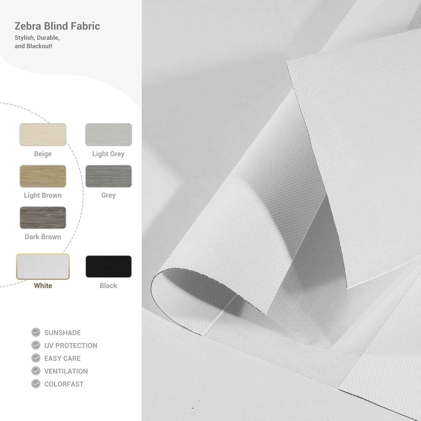Cordless Zebra Blinds for Windows, Blackout Interior Blinds,Easy to Install,UV Protection,for Offices and Home,Custom Roller Shades, Solid White, 84" W x 56" H