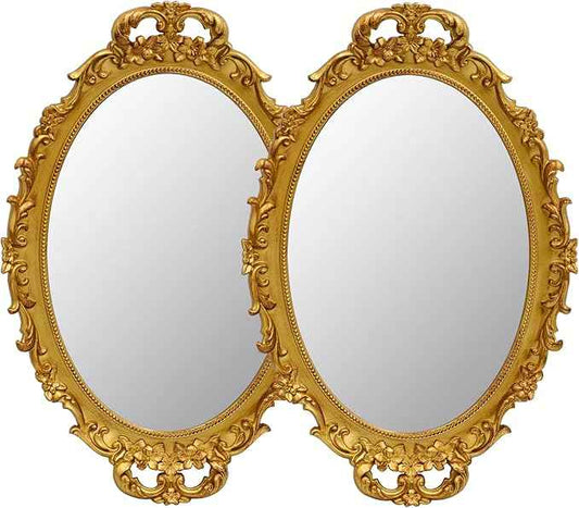 2 Pack - Vintage Decorative Gold Framed Mirror, Wall Hanging Mirrors & Tabletop Tray for Bedroom Living Room Dresser Decor, Oval- 9.6" W x 14.3" L (GOLD-2PACK)