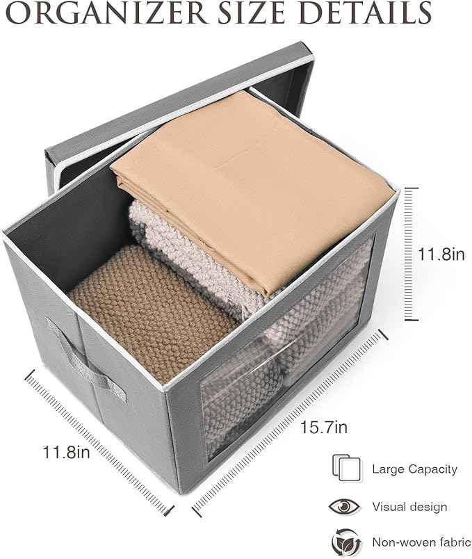 Collapsible Storage Bins with Lids, 4 Pack Closet Bins for Organization, Foldable Storage Boxes for Bedroom, Living Room, Kids' Room