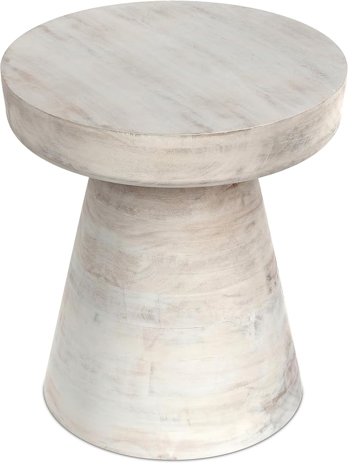 SIMPLIHOME Robbie Accent Table - 16 inch Wide Solid Mango Wood End Table in Distressed White Wash, Boho Contemporary Rustic Side Table for Living Room or Bedroom with Multipurpose Function, Assembled