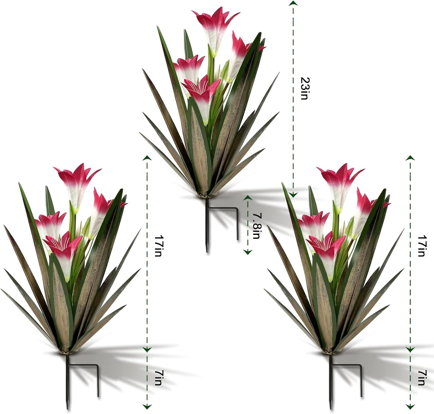 Homight Metal Agave Plant Outdoor Decoration Outdoor Garden Decoration Lily Mexican Yard Art Plant Garden Agave Lily Decorative Garden Gift (3 Big Red Lilies), HM-390-345