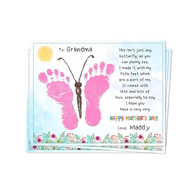 DIY Mothers Day Footprints Butterfly Art Craft Keepsake, Mothers Day Butterfly Footprint Memory Keepsake Decoration, Crafts Gifts for Mom Grandma from Kids Daycare PreK School Activity, Set of 8 Pcs