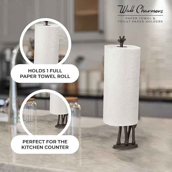WallCharmers Rustic Paper Towel Holder, Metal Toilet or Kitchen Paper Holder for Floor or Countertop, Rustic Giraffe