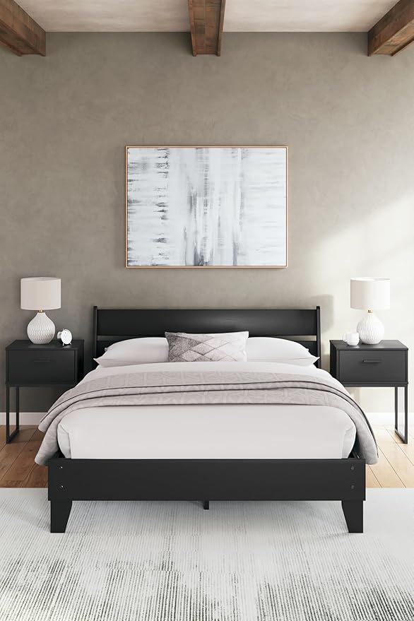 Signature Design by Ashley Socalle Casual Queen Panel Platform Bed, Foundation or Box Spring Not Needed, Black