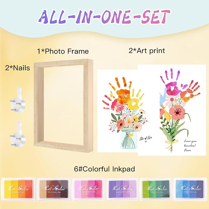 Physkoa Handprint Flower Craft Kit for Kids–12"x16" Art Gift with Wood Frame–Keepsake for Mom or Grandma–Meaningful Birthday or Thank You Gift (2 Art Styles Included)