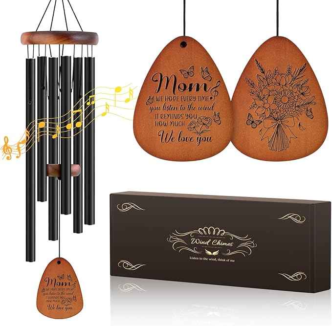 JOBOSI Mother's Bouquet Memorial Wind Chime with Black Tube Decorative Gifts, Suitable for Indoor and Outdoor Decorative Gifts, Perfect for Mothers, Ladies, and Grandma