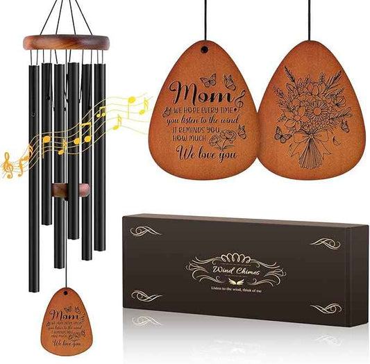 JOBOSI Mother's Bouquet Memorial Wind Chime with Black Tube Decorative Gifts, Suitable for Indoor and Outdoor Decorative Gifts, Perfect for Mothers, Ladies, and Grandma