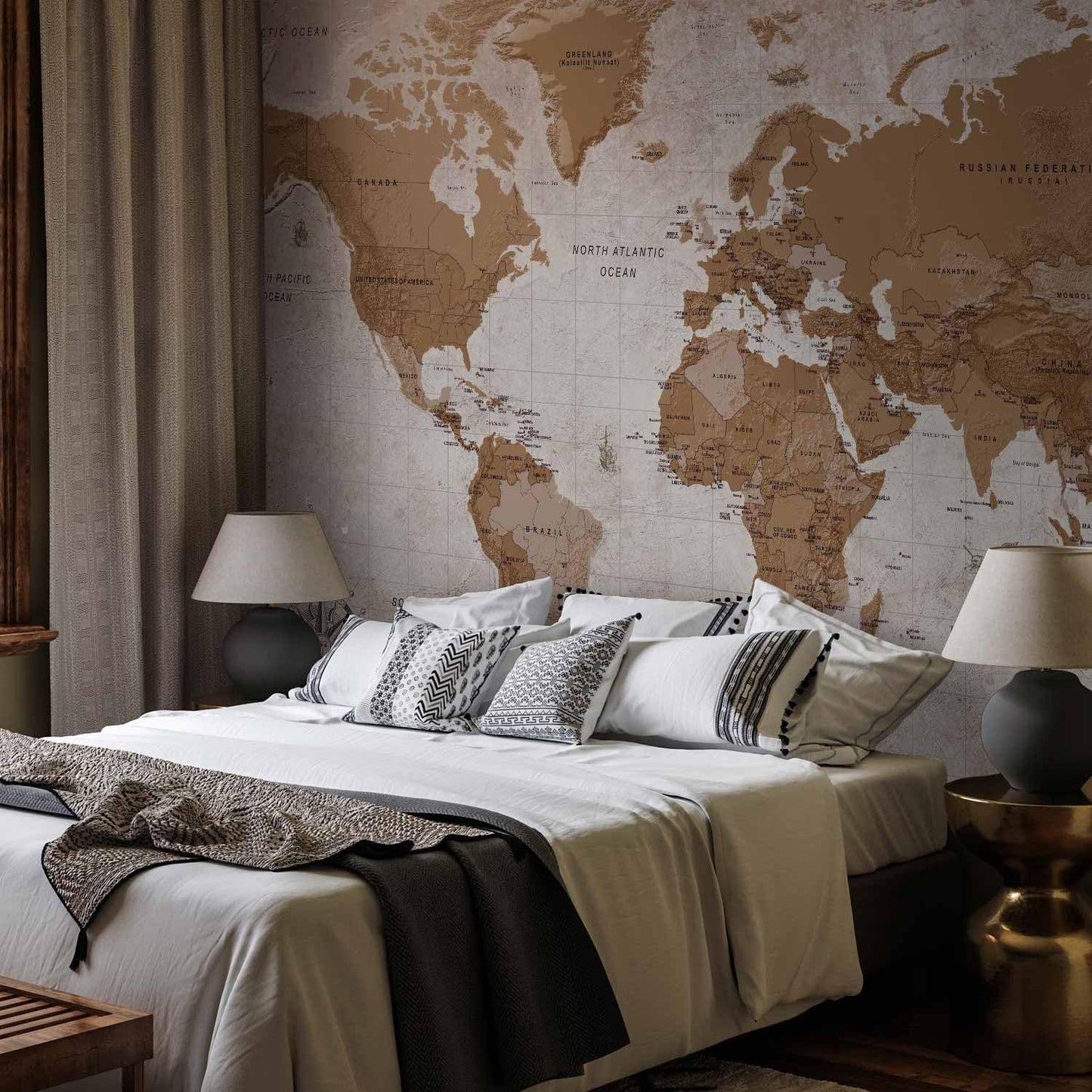 artgeist Wall Mural World Map 135x101 in - XXL Peel and Stick Self-Adhesive Wallpaper Removable Large Sticker Foil Wall Decor Print Picture Image Design Map of The World k-A-0108-a-a