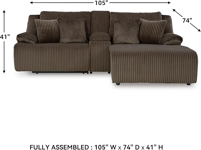Signature Design by Ashley Top Tier Contemporary L-Shaped 3-Piece Reclining Sectional Sofa with Chaise, Console Storage and 4 Accent Pillows, Dark Brown