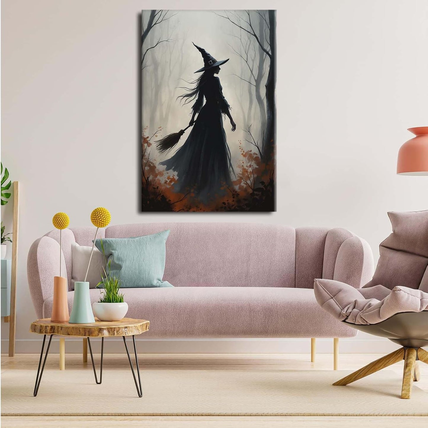 JFHCQJPK Vintage forest witch silhouette poster Halloween mural poster decoration mural art magic suitable for home living room bedroom16x24in Frameless