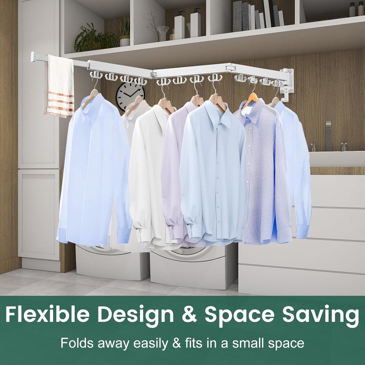 Wall Mounted Clothes Drying Rack, Laundry Drying Rack Wall Mount, 3-Fold Drying Rack Clothing, Foldable Clothes Drying Rack with 12 Dual Hooks Organization for Laundry Room Indoor - White - Décor Diaries