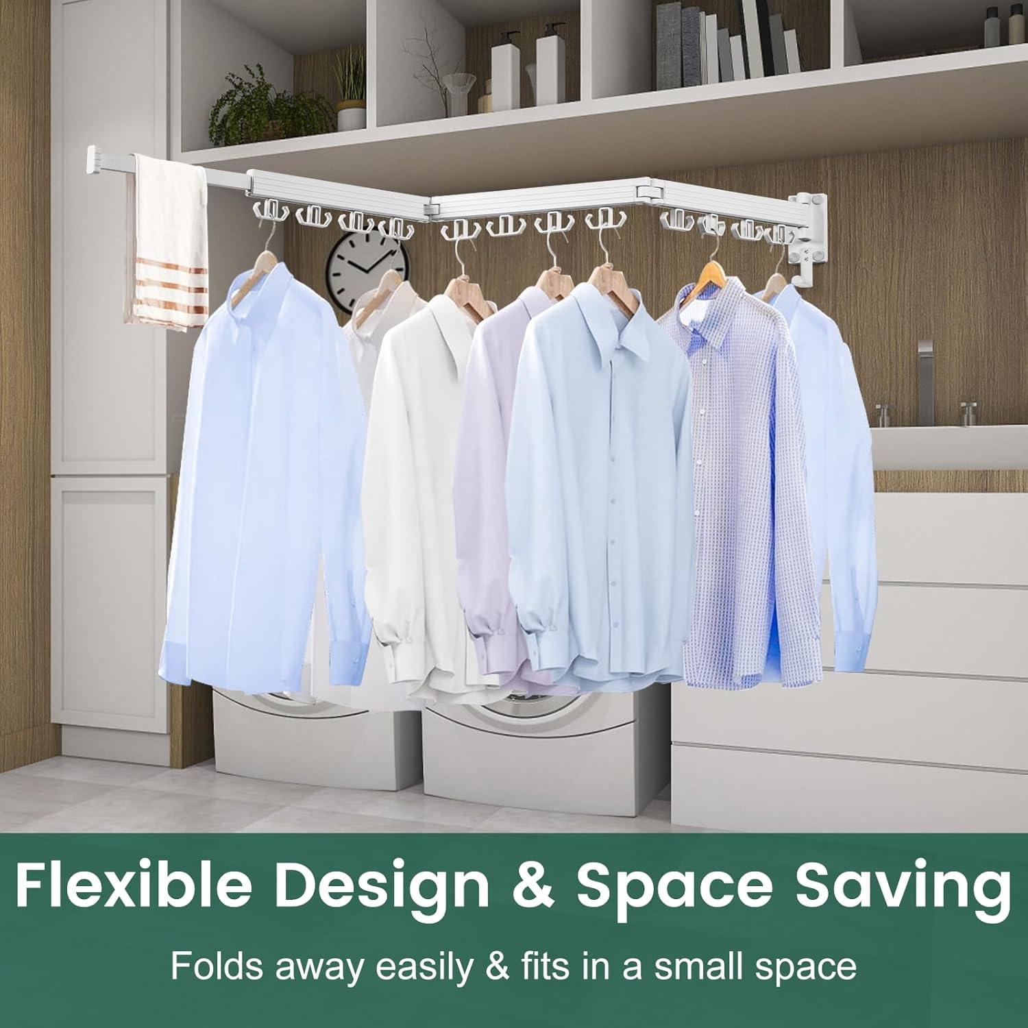 Wall Mounted Clothes Drying Rack, Laundry Drying Rack Wall Mount, 3-Fold Drying Rack Clothing, Foldable Clothes Drying Rack with 12 Dual Hooks Organization for Laundry Room Indoor - White - Décor Diaries