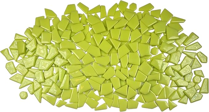 Irregular Glass Mosaic Tiles Bulk 500g Glossy and Iridescent Mosaic Glass Tiles for DIY Projects and Arts and Crafts Solid Colors and Mixes (Glossy Highlighter Yellow)