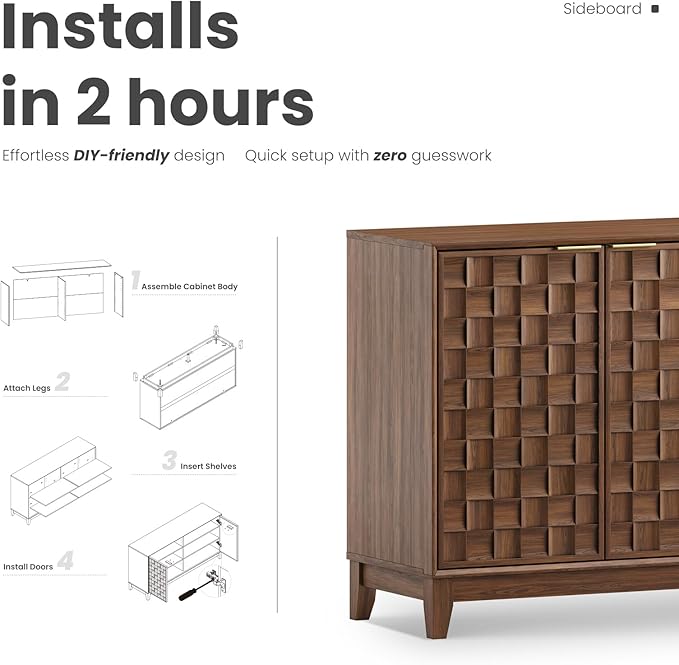 COLAMY Fluted Sideboard Cabinet with Storage – Solid Wood Buffet for Dining Room, Credenza Console with Adjustable Shelves, Walnut Finish, Mid Century Modern Style,Walnut Black
