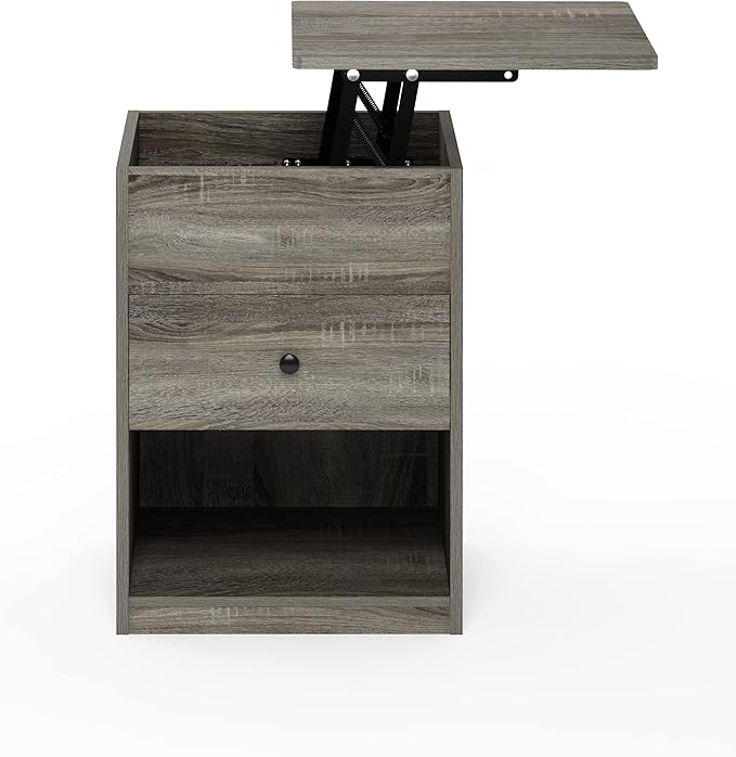 Furinno Jensen Lift Top Nightstand, French Oak Grey