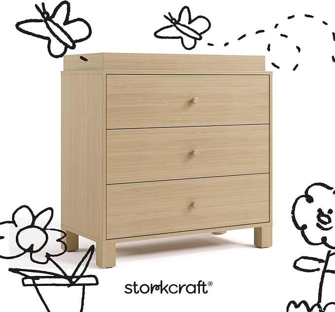 Storkcraft California 3-Drawer Chest with Removable Changing Topper (Driftwood) – GREENGUARD Gold Certified, Interlocking Drawer System, Pre-Installed Tracks, Easy Assembly