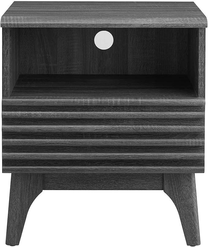 Modway Render Mid-Century Modern, One-Drawer Nightstand, Charcoal