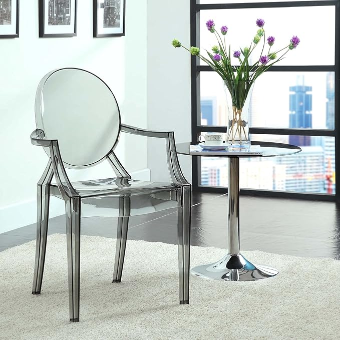 Modway Casper Modern Acrylic Stacking Kitchen and Dining Room Arm Chair in Smoke - Fully Assembled