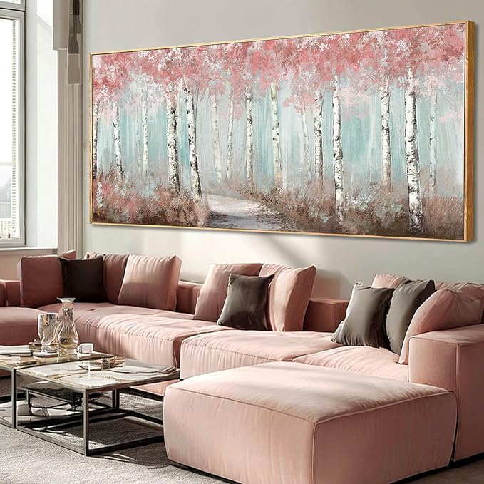 SDYA Tree Canvas Wall Art Pink and White Poster Printing Landscape Wall Decorations 40"x86" Large Picture for Bedroom Artwork for Office