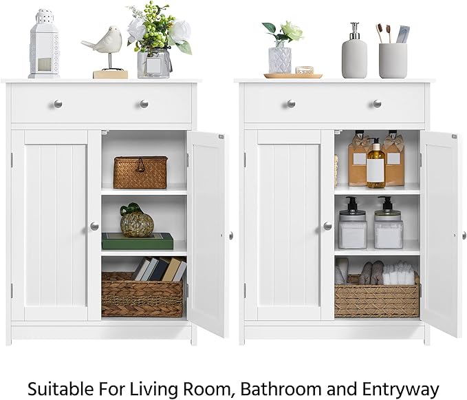 Yaheetech Bathroom Storage Cabinet with 1 Drawer and 2 Doors, Bathroom Floor Cabinet with Adjustable Shelf, Wooden Storage Units for Living Room, Entryway, Small Space,White