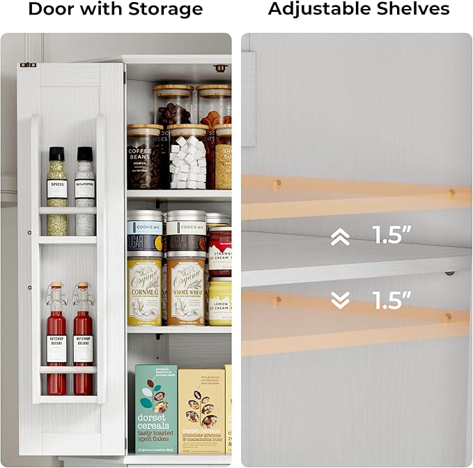 IRONCK Corner Cabinet, 72" Kitchen Pantry Cabinet, 6-Tier Freestanding Farmhouse Pantry with 2 Adjustable Shelves, 240°Swivel Doors, 2 Doors Storage, Spacious Hutch for Kitchen, Living Room, White