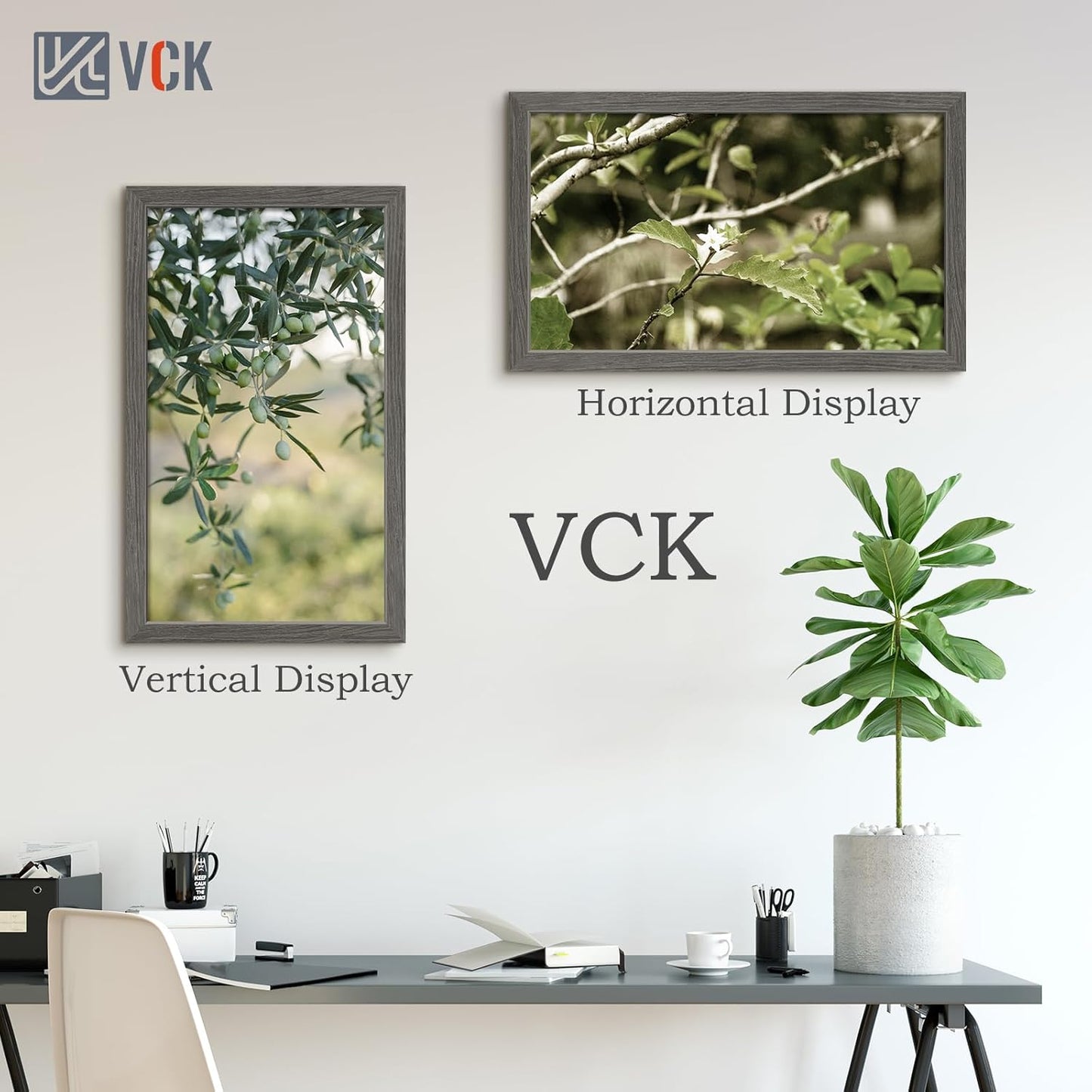VCK 14x24 Frame 3 Pack, Gray Solid Wood Picture Frame, Exclusive Wood Grain, Wall Gallery Frame