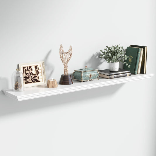 Floating Shelves for Wall, 55 Inch Long Wall Mounted White Hanging Shelf for Kitchen, Living Room, Office, Bedroom, Bathroom, Retro Vintage Wood Bookshelf for House Decor - Décor Diaries