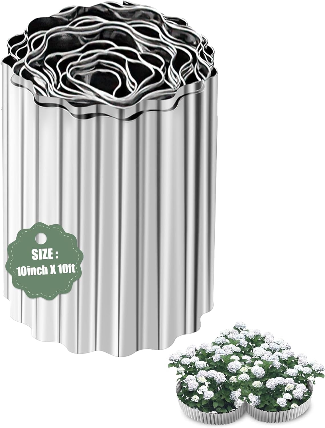 Corrugated Metal Garden Edging - 10 Inch X 10 FT Landscape Edging Border, Flexible Border for Garden Fence, Flower Bed, and Lawn (Silver)