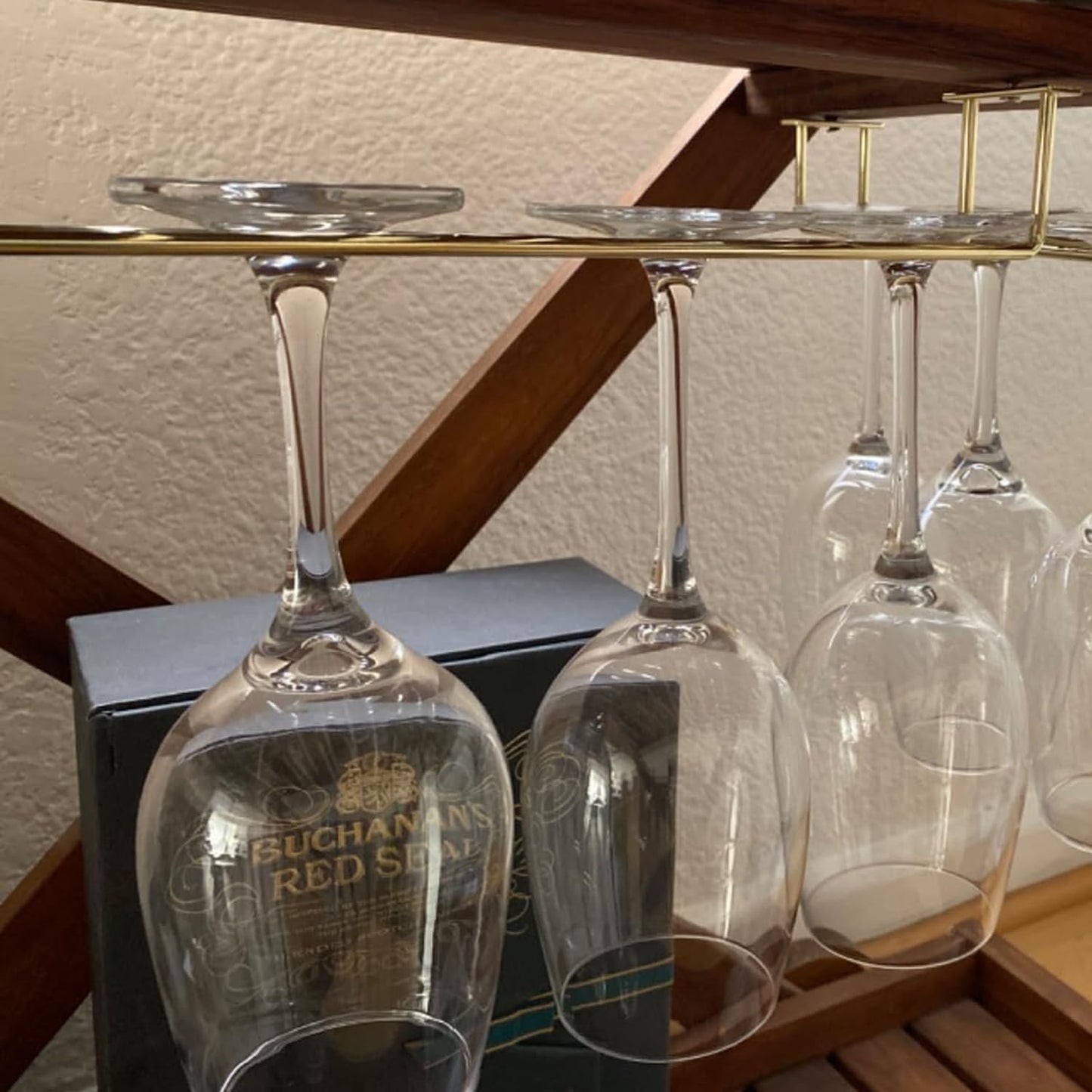 14-Inch Gold Wine Glass Rack, Under Cabinet Wine Glass Holder Stainless Steel Stemware Rack - Hanging Stemware Holder for Cabinet Kitchen Bar, Set of 2