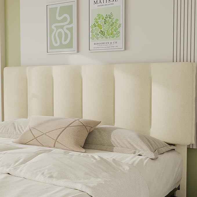 VECELO King Size Bed Frame with 4 Storage Drawers, Adjustable Height Headboard, Heavy-Duty Bedframe with Strong Wooden Slats, No Box Spring Needed, Pale Beige