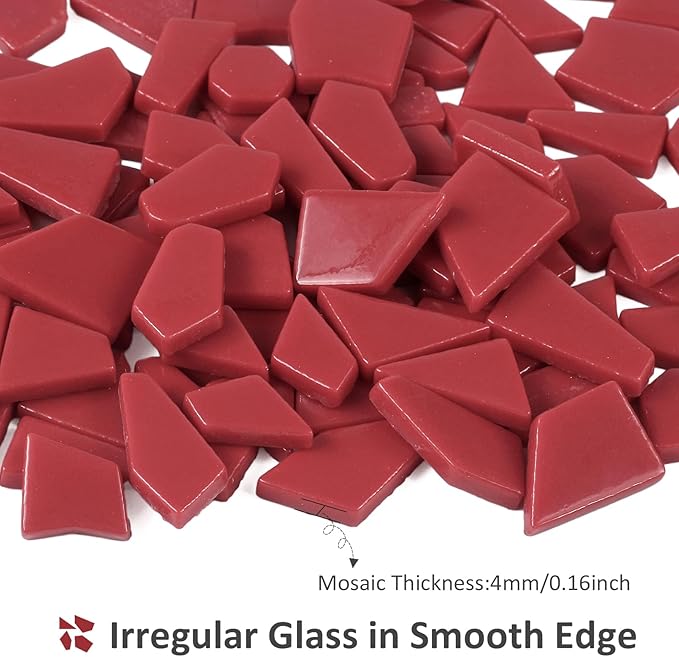 Youway Style Red Mosaic Tiles for Crafts Bulk,200g Broken Glass Tiles for DIY Holiday Mosaic Art Decor,Garden Mosaic Supplies Pieces