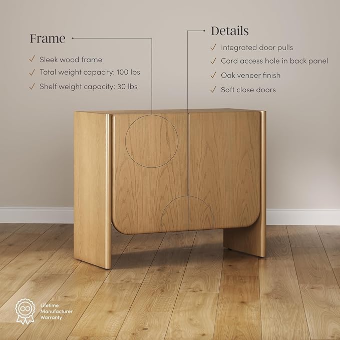 Nathan James Jacala Mid Century Modern Media Console Cabinet or TV Stand, Entryway Storage Cabinet with Doors or Credenza with Wood Frame, Raw Oak, Set of 4
