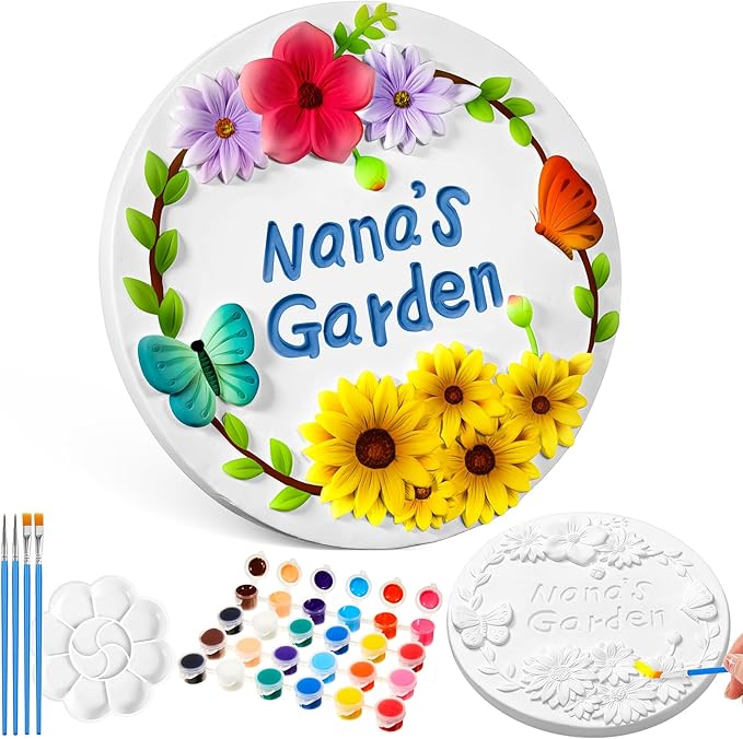 Juexica DIY 9.5 Inch Grandma's Garden Stepping Stone, Woman Gifts for Mom, Paint You Own Garden Stepping Stones, Woman Gifts for Nana,Stepping Stones(Nana,9.5 Inch)