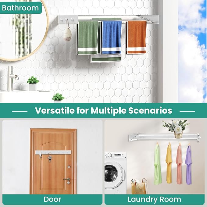 Upgrade 6 Knob Hooks Laundry Drying Rack Clothing