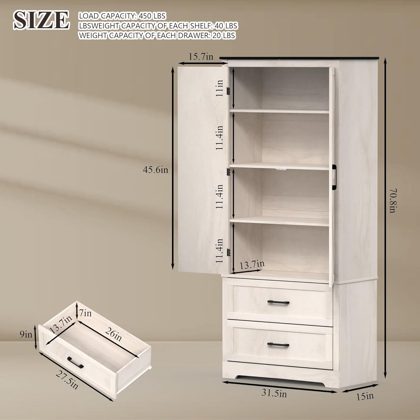71" Kitchen Pantry Storage Cabinet, Barn Doors Tall Storage Pantry Cabinet with Drawers & Adjustable Shelf, Modern Farmhouse Cupboard Wood Pantry for Kitchen, Living Room, Dining Room, Oak Beige - Décor Diaries