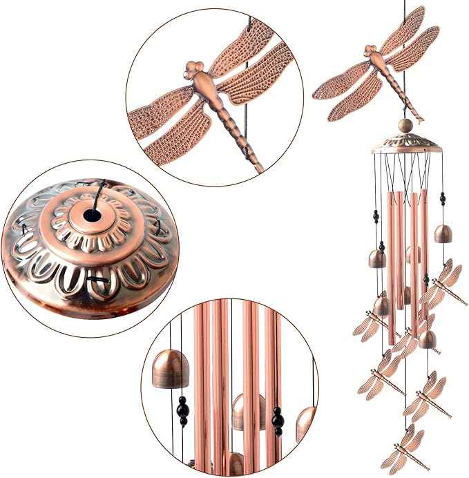 Dragonfly Wind Chimes, windchimes Outdoor, Garden Decor, Garden Gifts, Gifts for mom,Memorial Wind-Chimes Copper windchimes Indoor/Outdoor Waterproof