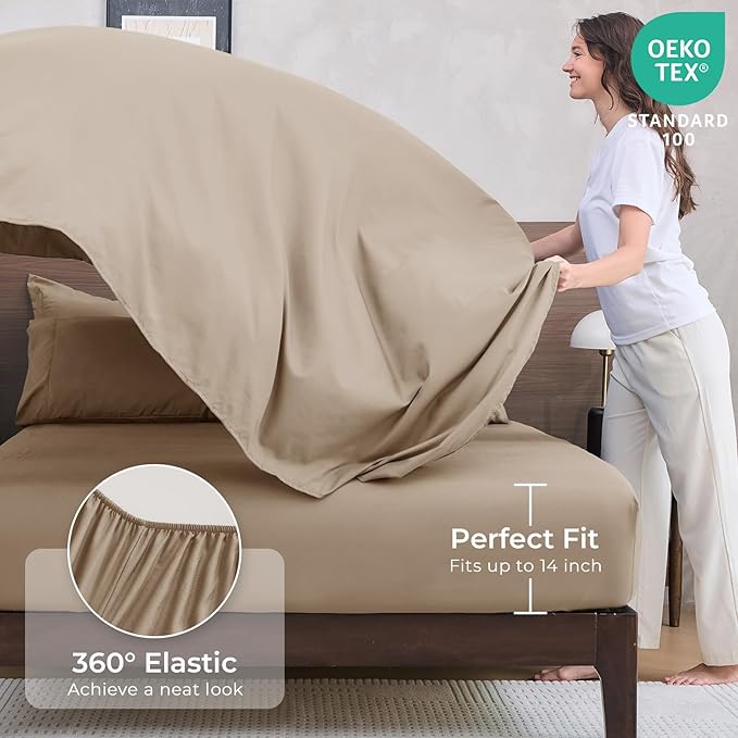 HEVUMYI Khaki King Comforter Set - 7-Piece All Season Bed in a Bag King, Ultra Soft Bedding Set with Comforter, Flat Sheet, Fitted Sheet, Pillowcases, Pillow Shams