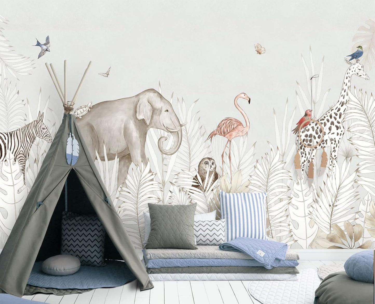 Elephant Zebra Animal Nursery Wallpaper Wall Mural 178" x 117"
