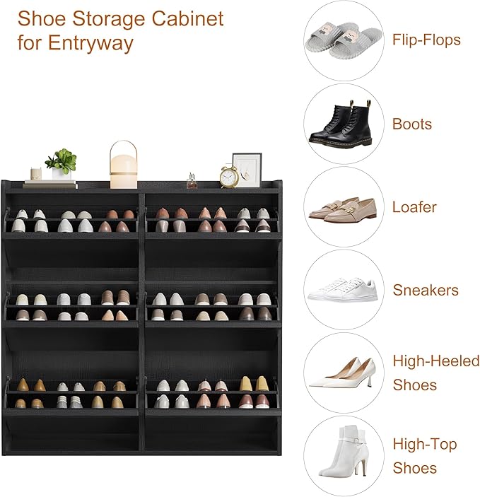 GarveeHome Shoe Cabinet with 6 Flip Drawers, Wooden Shoe Organizer Cabinet with Adjustable Shelf, Shoe Storage for Entryway, Hidden Shoe Cabinet for Hallway, Living Room, Black
