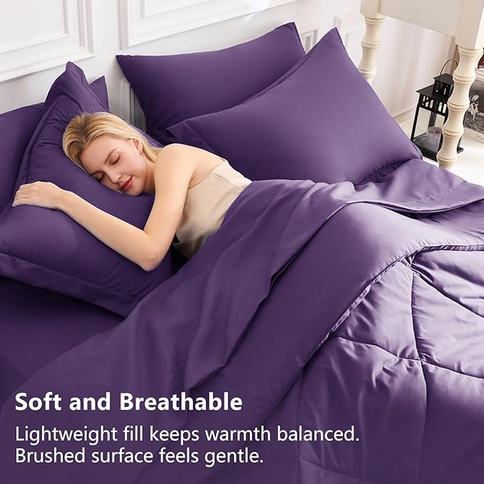 CozyLux King Size Comforter Set Purple - 7 Pieces Bed in a Bag King, Luxury Soft Bed Set for All Seasons, Bedding Set with Down Alternative Comforter, Sheets, Pillowcases & Shams