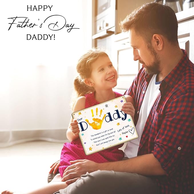Dear Daddy Poem DIY Baby Handprint Art Craft Plaque Gift for Dad, Best Dad Ever Gifts with Kids Handprint Keepsake, Baby's First Fathers Day Handprint Craft with Poem Sign for Dad from Toddler Infant
