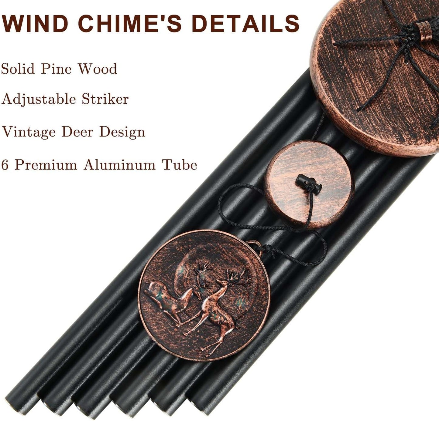 Wind Chimes for Outside, Deer Deep Tone Vintage Wind Chime Outdoor Clearance, Sympathy/Memorial/Festivals/Birthday Gift for Mom Dad Grandma, Home Garden Patio Decor (34" Deer)