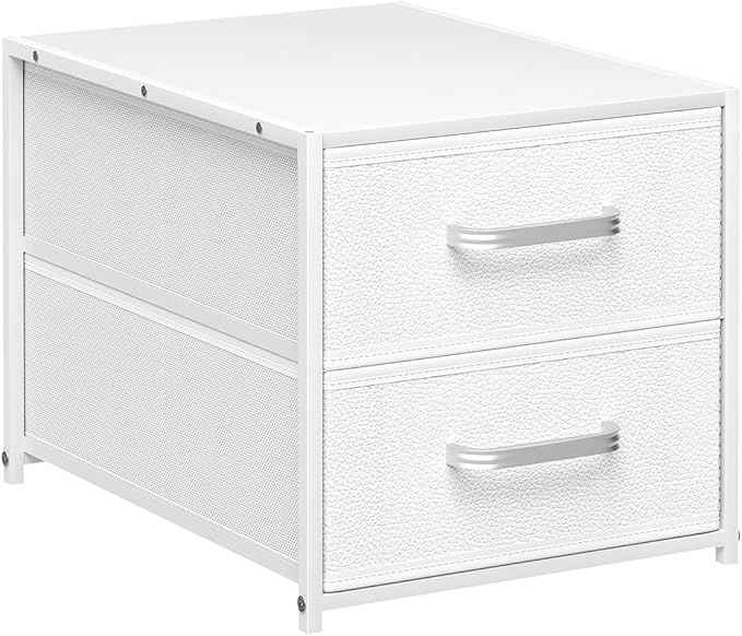 Stackable Storage Drawers - 2 Tier Closet Drawers, Closet Organizer with Metal Handles, Night Stand with Collapsible Bins, Fabric Dresser for Bedroom, Dorm, Office, White, 1 Pack