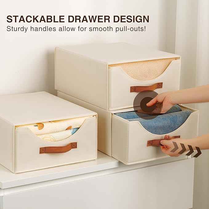 4 Pack Stackable Storage Drawers And Homsorout 2 Pack Large Collapsible Storage Bins with Drawers