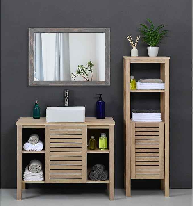 AAZZKANG Wooden Mirror Rectangle Rustic Mirrors for Wall Decorative for Bedroom Bathroom Living Room Entryway Hanging Home Decor 20"x16"