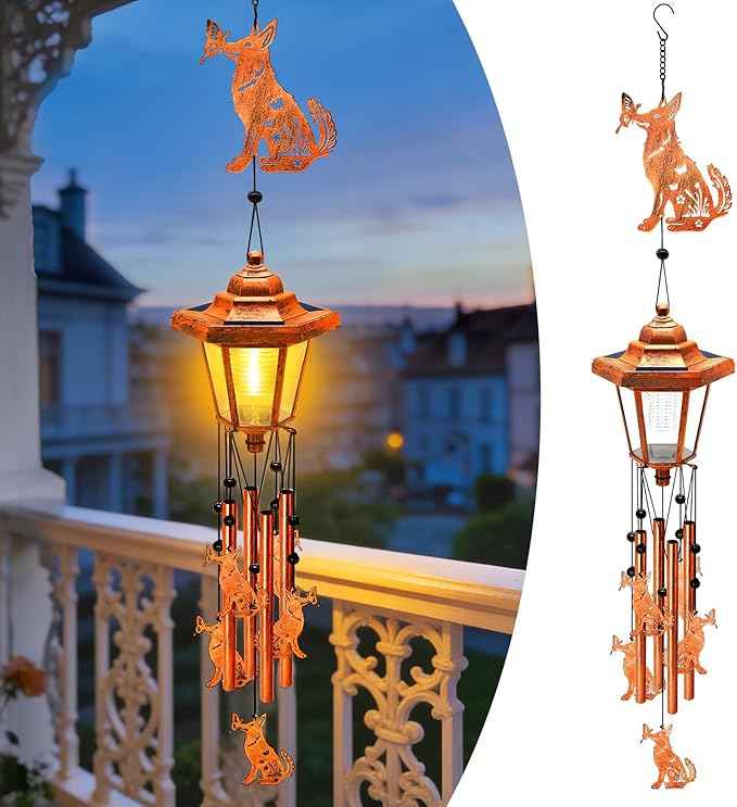 Dog Solar Wind Chimes for Outside, Birthday Gifts for Mom Women Grandma Mother's Day Memorial, 34-Inch Windchimes with Wind Spinner, Outdoor Hanging Solar Lights Waterproof Garden Decor Patio Yard